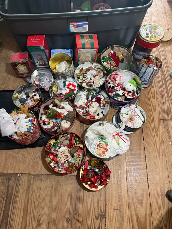 Christmas Ornaments, Holiday Tins & Décor Lot
