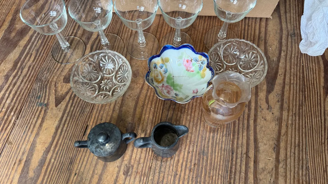 Stemware, Glass Bowls & Creamer Sugar Set Lot