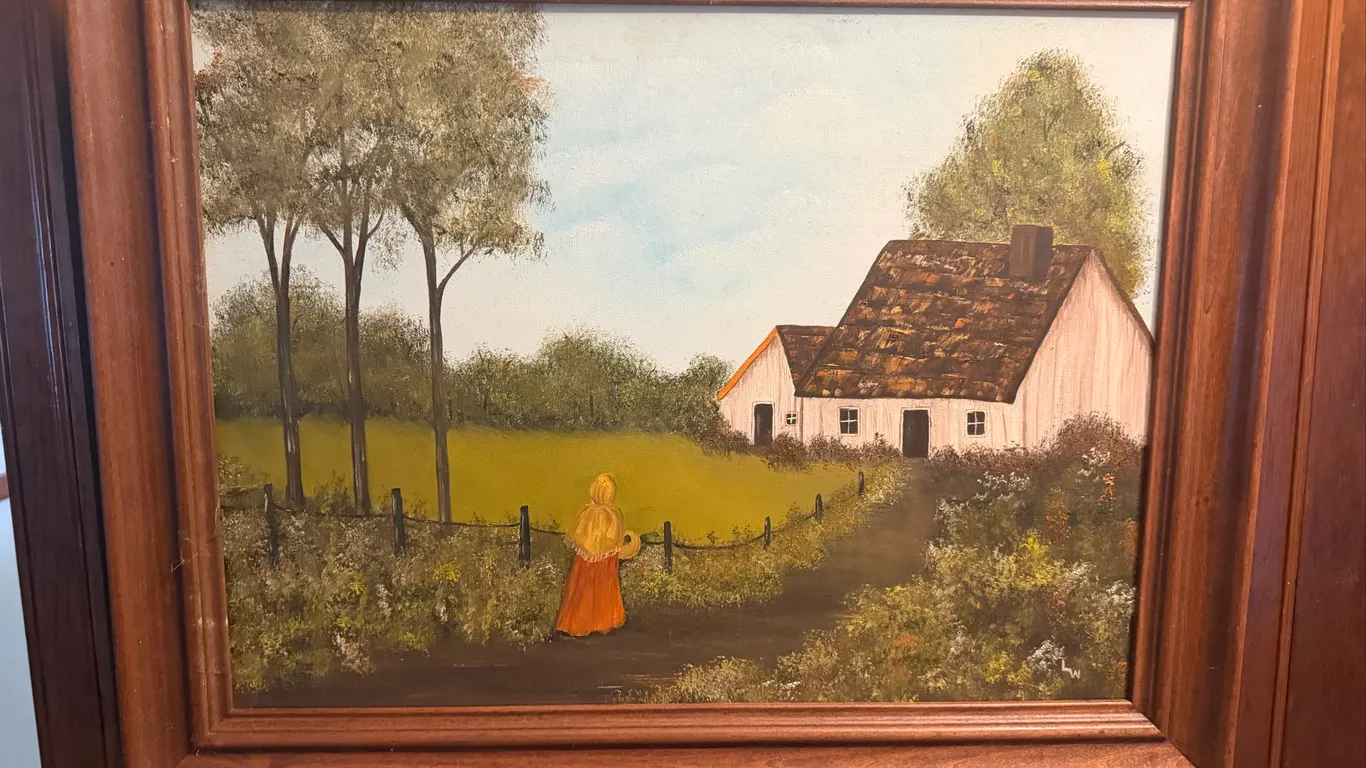 Framed Country Cottage Landscape Painting
