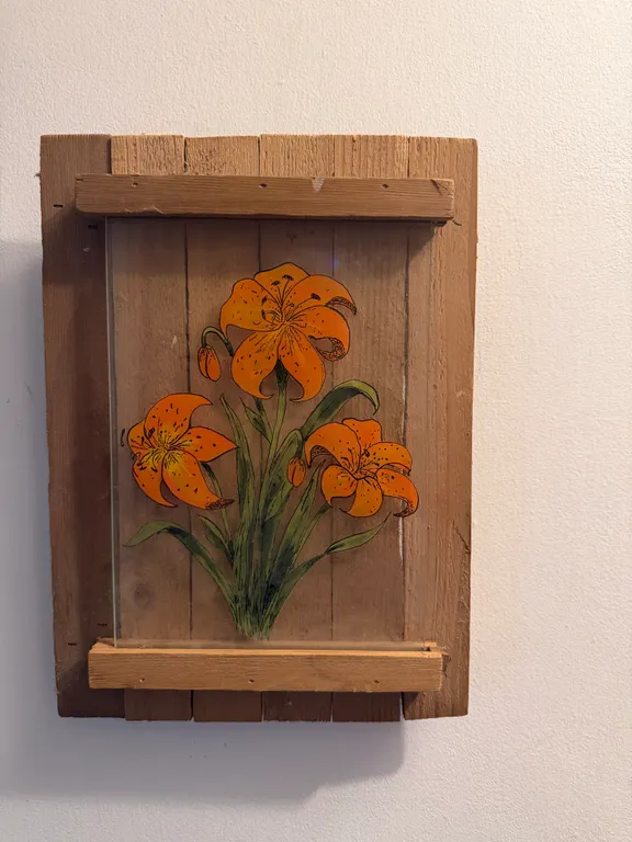 Orange Lily Wall Art on Rustic Wood
