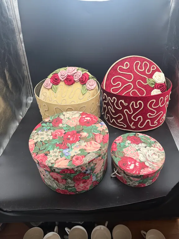 Decorative Floral Hat Box Lot of Four