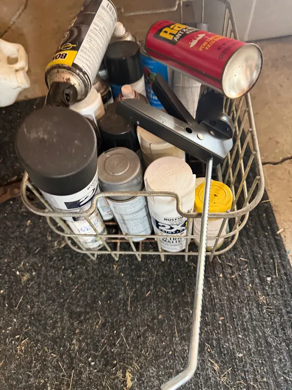 Spray Paint & Garage Supply Lot with Basket