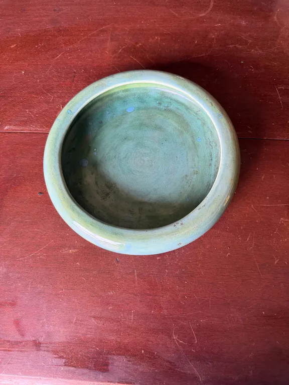 Green Glazed Footed Pottery Bowl