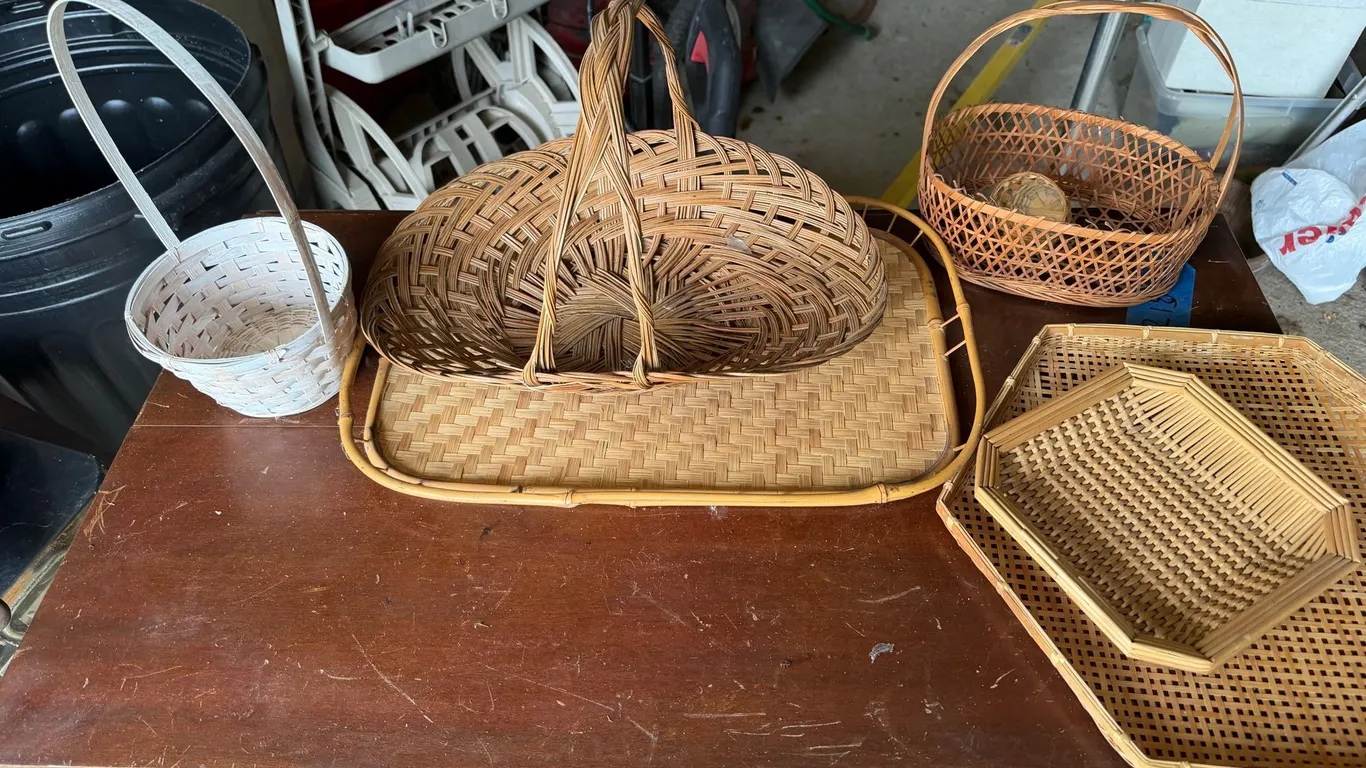 Woven Basket & Tray Lot – 6 Pieces