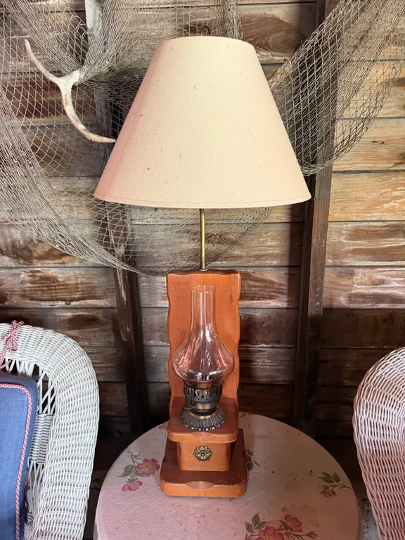 Vintage Wood Oil Lamp Style Table Lamp