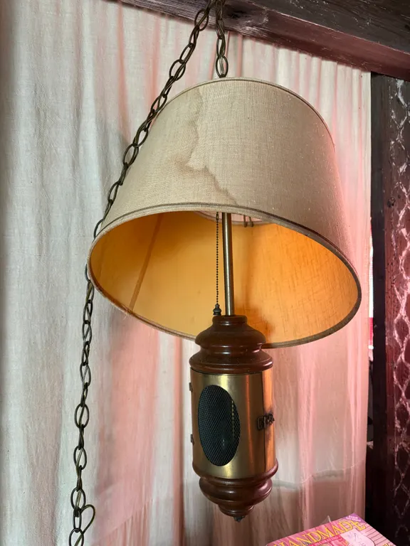 Vintage Wood & Metal Hanging Swag Lamp