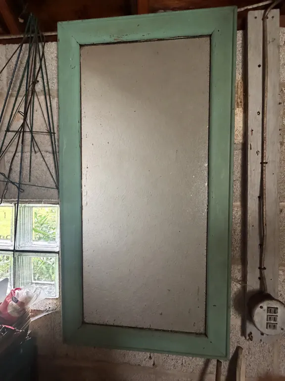 Farmhouse Mirror with Green Wood Frame