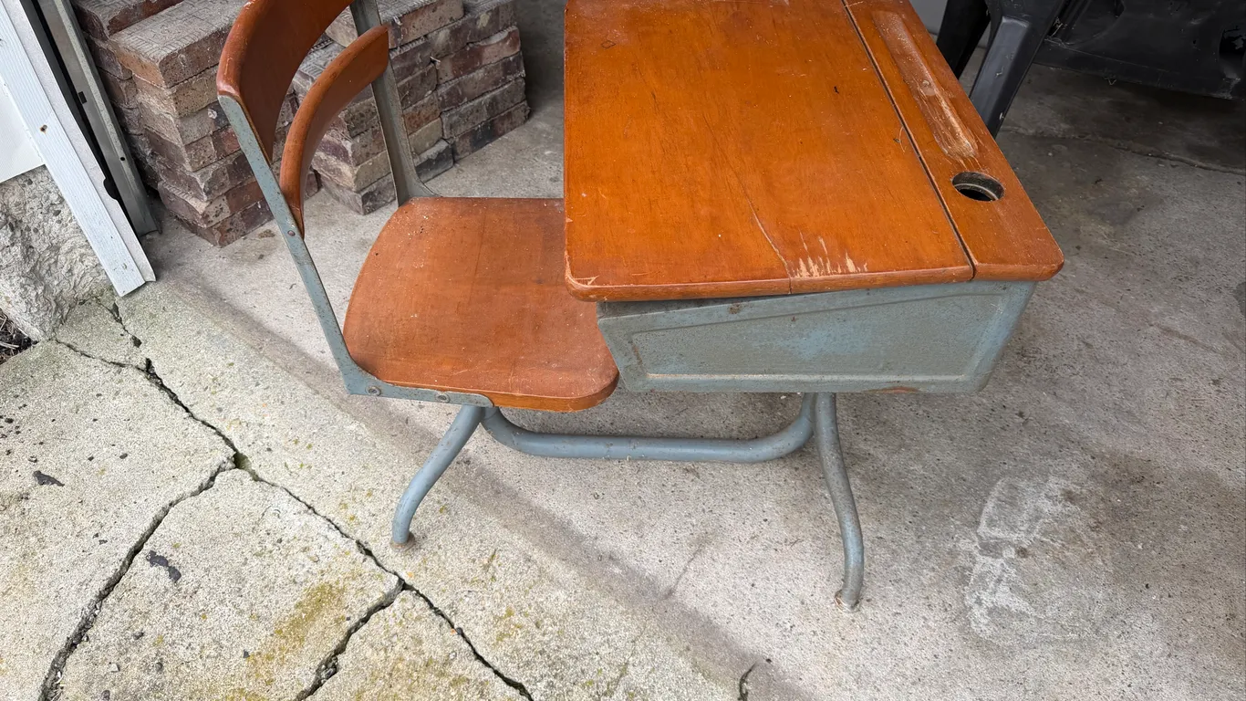 Vintage Schoolhouse Desk with Attached Seat