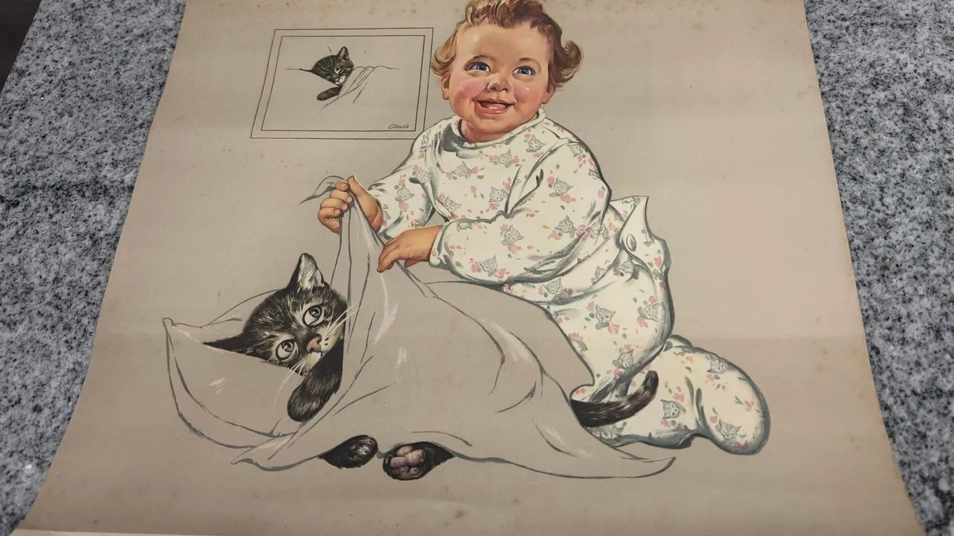 Vintage Chessie Baby & Kitten Railroad Print