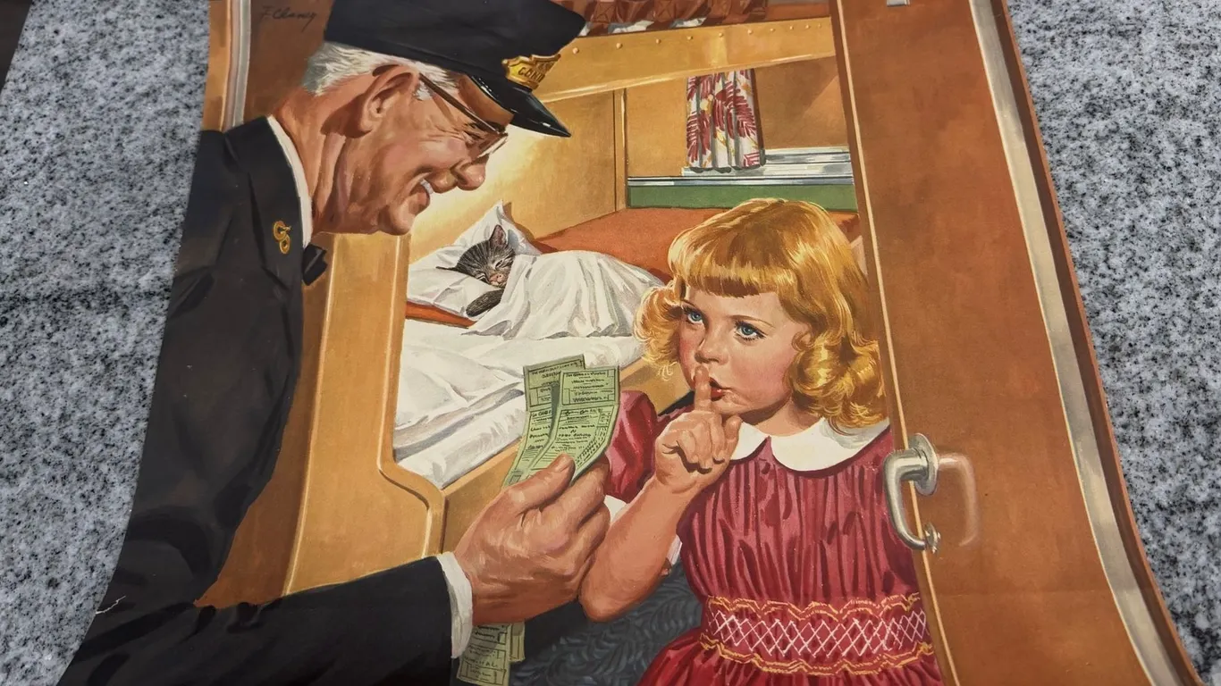 Vintage Chessie Conductor & Little Girl Print