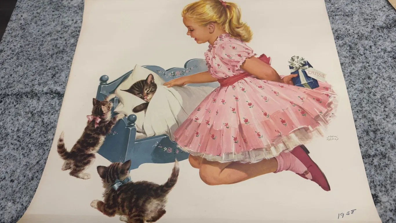 Vintage Chessie Girl in Pink & Kittens Print