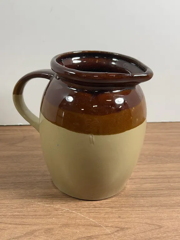 Two-Tone Glazed Ceramic Pitcher with Handle and Pour Spout
