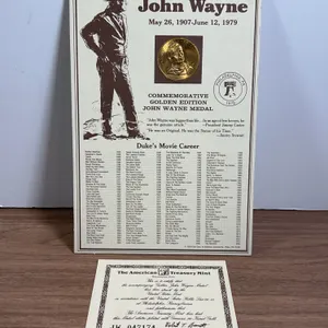 John Wayne Golden Commemorative Medal and Certificate