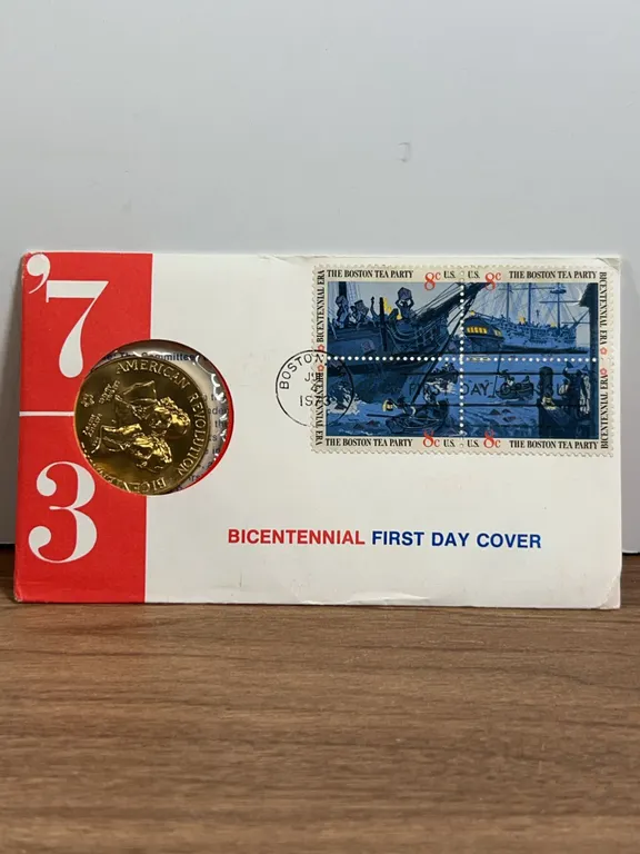 1973 Boston Tea Party Bicentennial First Day Cover Medal