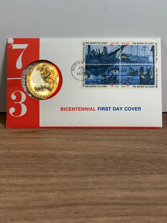 1973 Bicentennial First Day Cover With Medal and Stamp Block