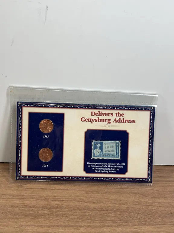 Lincoln Gettysburg Address Set with 1983 1984 Pennies Stamp