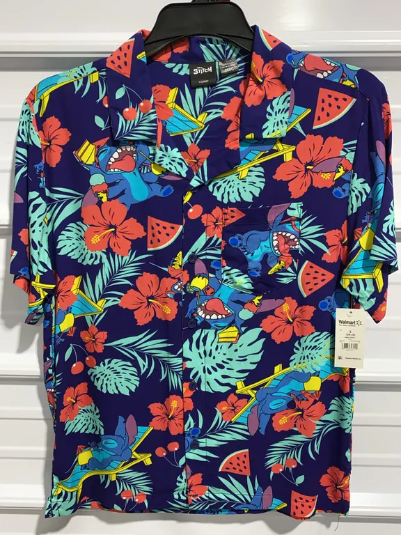 *NEW* Disney Lilo and Stitch Men's Hawaiian Shirt Tropical Party Button Up Woven Top, Size Small (28
