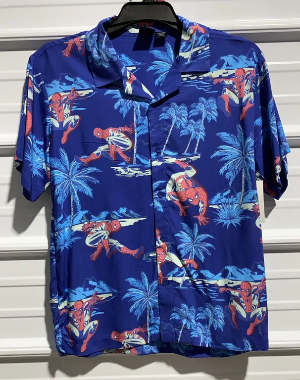 *NEW* Spider-Man, Men's & Big Men's Graphic Button-Up Shirt, Tropic Spider, Size Large (36-38)