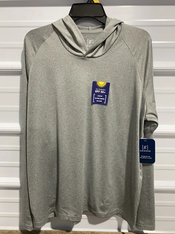 *NEW* George Men's and Big Men's Hooded Sun Shirt with Long Sleeves, UPF 50+, Size Large