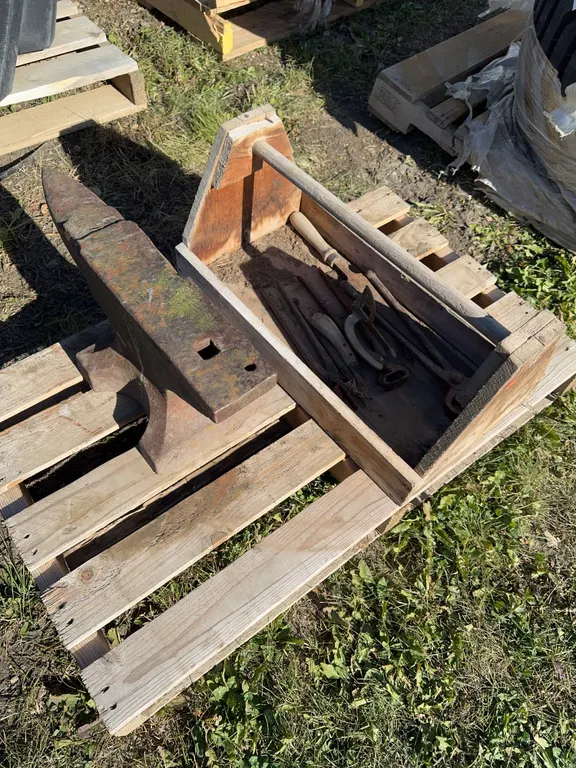 Anvil, wooden tool holder with misc tools