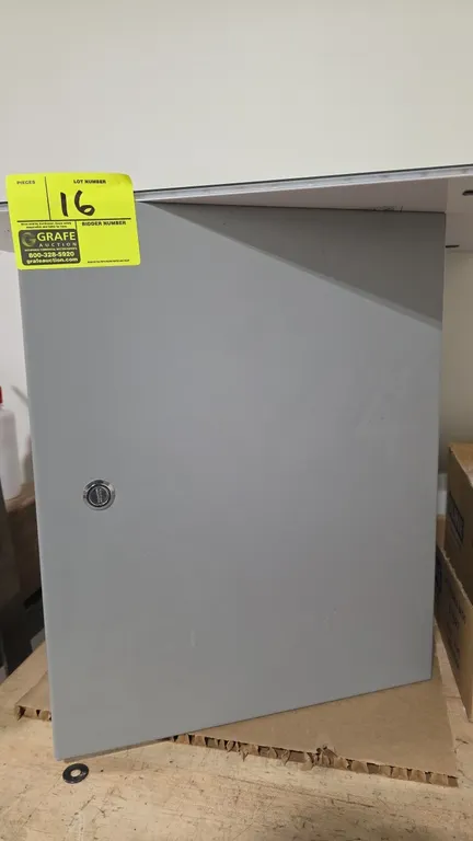 Metal wall-mounted cabinet with LED light pads. Includes a 16" x 7" x 20" single-door metal wall-mounted enclosure cabinet, (1) Huion 19" x 14" LED li