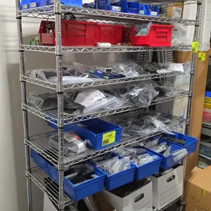 Chrome 9-tier portable wire shelving unit. Features (9) adjustable wire shelves. 48"W x 18"D x 77"H. Mounted on casters. Contents not included.