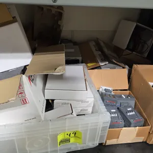 Assorted industrial electrical and automation components. Includes ABB AF50 3-pole contactors, Keyence LJ-V7001 controller with LJ-V7300 sensor head, 