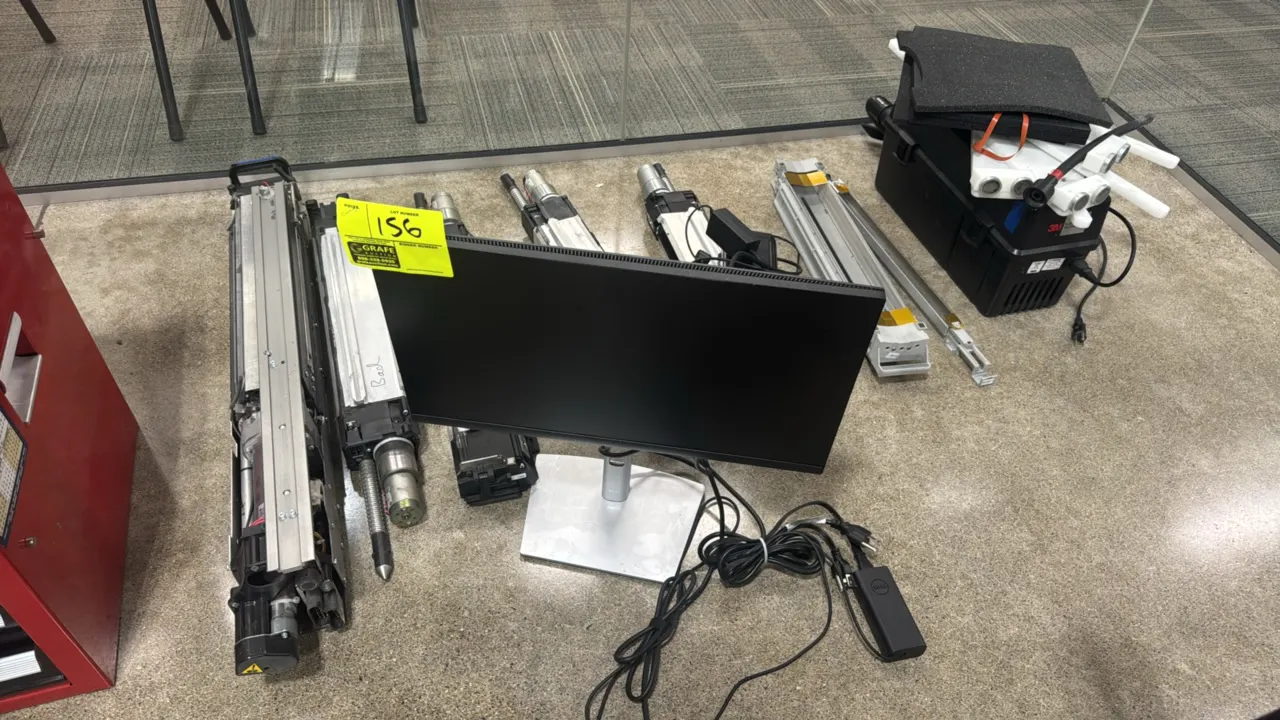 Package lot including Dell 22" monitor with stand and power cord, Epson ES-200 mobile scanner with power supply, 3M electronics service vacuum, and as