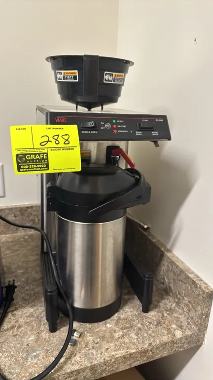 Bunn SmartWAVE WAVE15-S-APS commercial coffee brewer. Features stainless steel construction, hot water faucet, push-button controls, and plastic brew