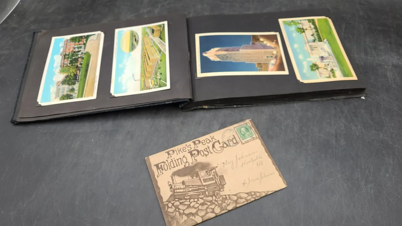 VINTAGE POSTCARD BOOK WITH POSTCARDS