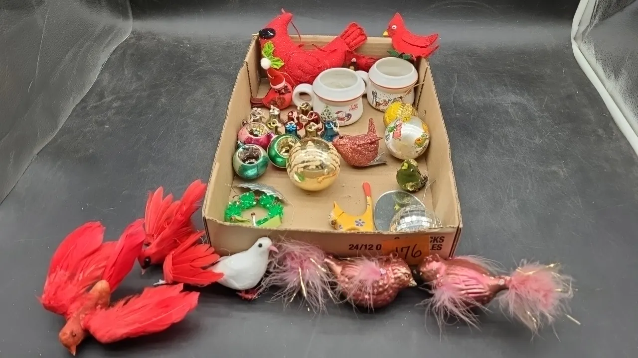 ASSORTED CHRISTMAS ORNAMENTS, CANDLES & more