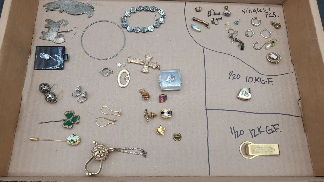 JEWELRY- 10KGF PENDANT, MONEY CLIP 1/20 12KGF , EARRINGS & more