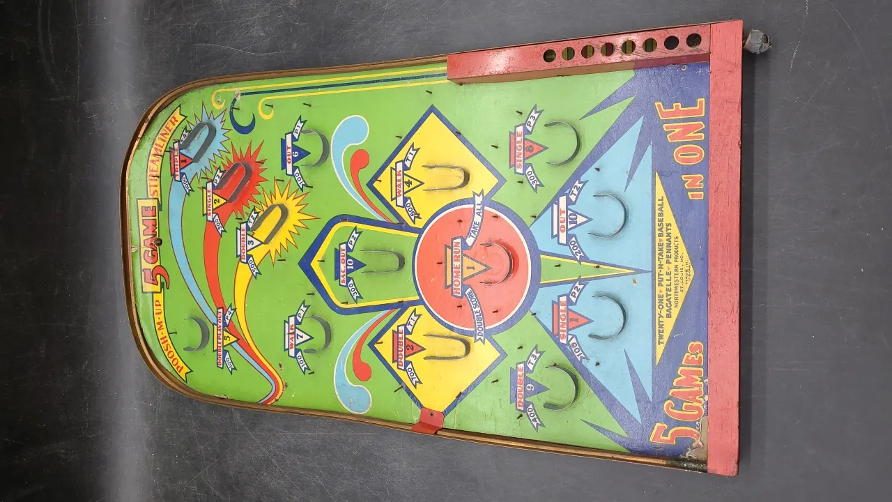 1940’s POOSH•M•UP 5 GAMES IN ONE table top pin ball style game- no ball
