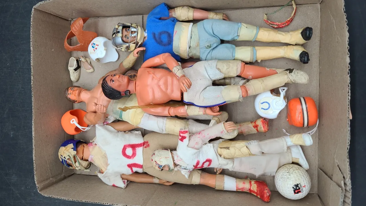 LONE RANGER TYPE ACTION FIGURES WITH FOOTBALL GEAR- rough shape