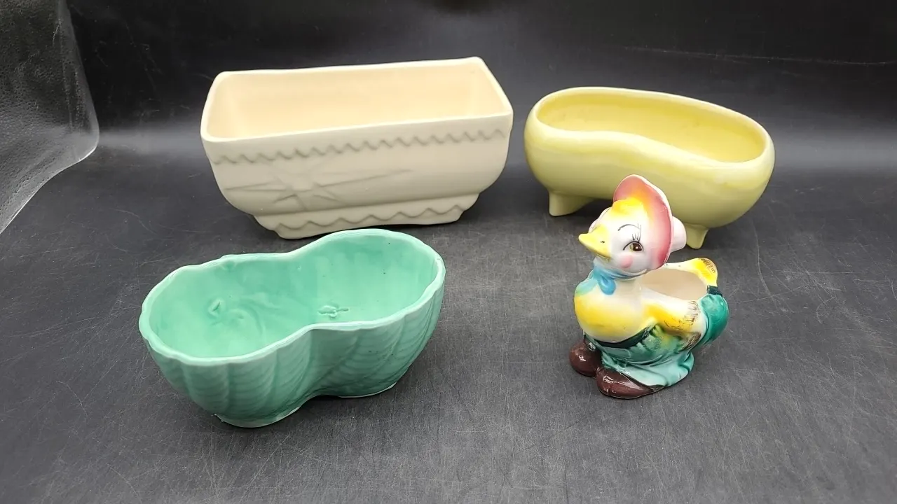 VINTAGE CERAMIC PLANTERS- DUCK & more