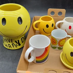 McCOY SMILEY VASE & MUGS + other mugs