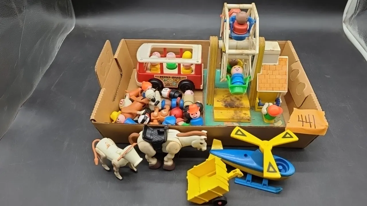 FISHER PRICE TOYS, FERRIS WHEELS , BUS, PEOPLE and ANIMALS