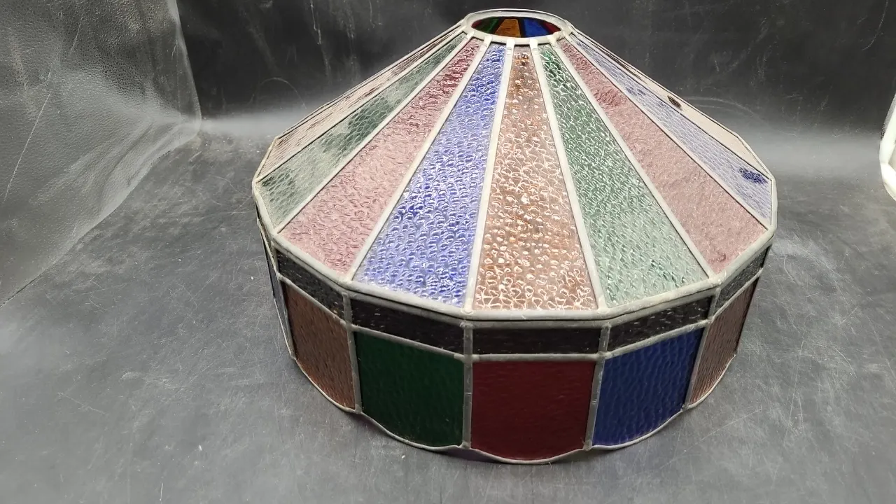 VINTAGE STAINED GLASS HANGING SWAG LAMP SHADE