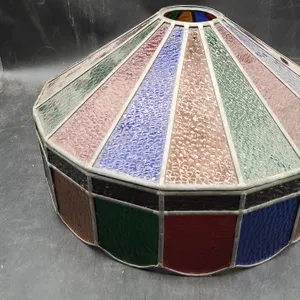 VINTAGE STAINED GLASS HANGING SWAG LAMP SHADE