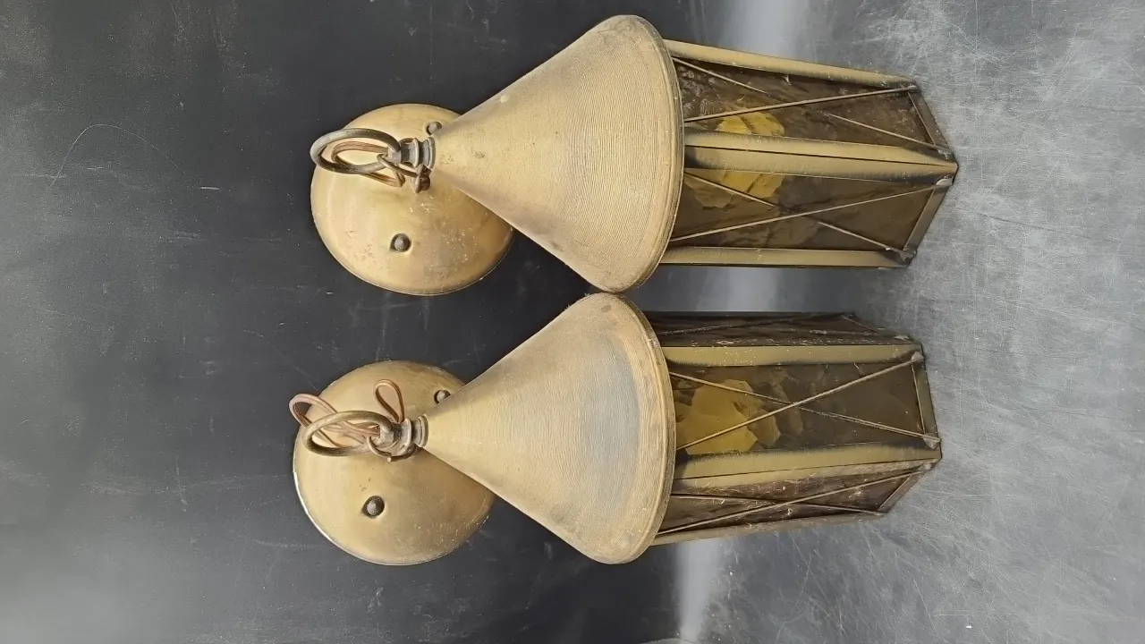 VINTAGE BRASS HEXAGONAL HANGING LAMPS