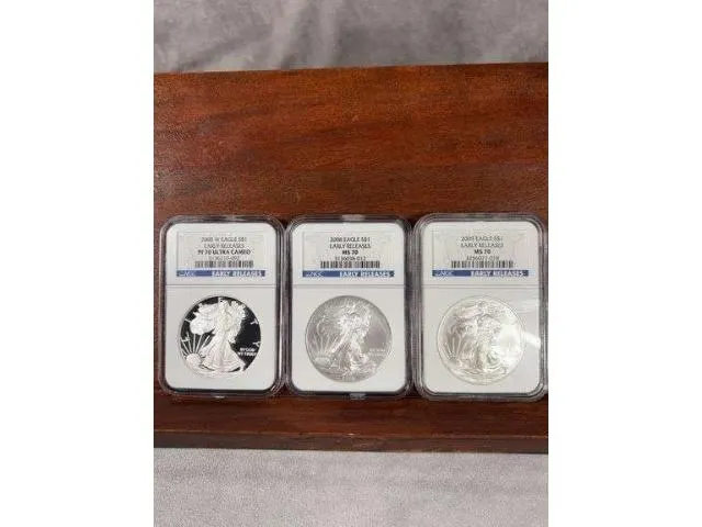 2 - 2008 & 1 - 2009 Silver Eagles NGC MS 70 & PF 70 Ultra Cameo