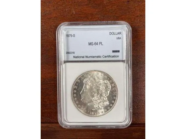 1879S Morgan Dollar in NNC MS 64 PL Holder