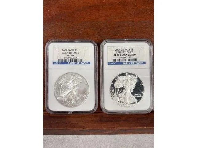 2 - 2007 Silver Eagles NGC MS 70 & PF 70 Ultra Cameo