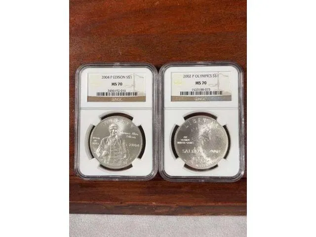 2002 Olympics & 2004 Edison Silver Dollars NGC MS 70