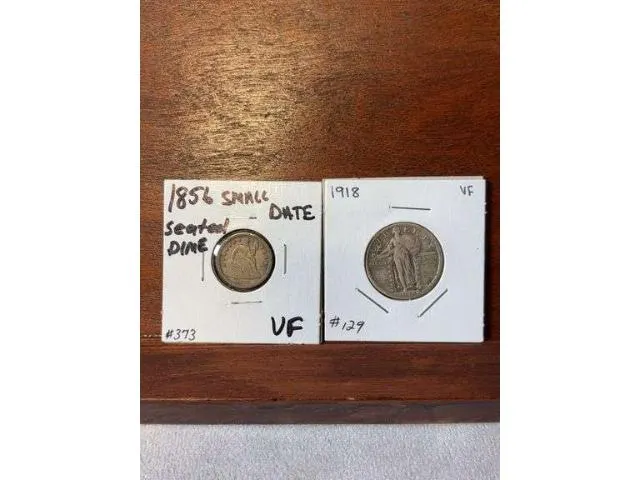 1856 Small Date Seated Dime VF And 1918 Standing Liberty Quarter VF