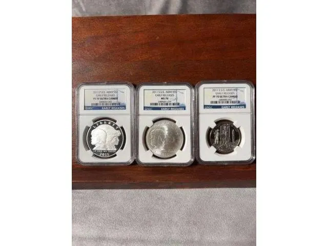 2 - 2011 US Army Silver Dollars, and 2011 US Half Dollar NGC MS70 & PF 70 Ultra Cameo