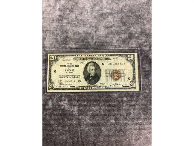 1929 20 Dollar National Currency Note Chicago Illonois