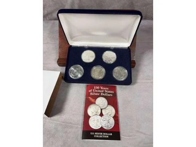 5 Piece US Silver Dollars In Holder