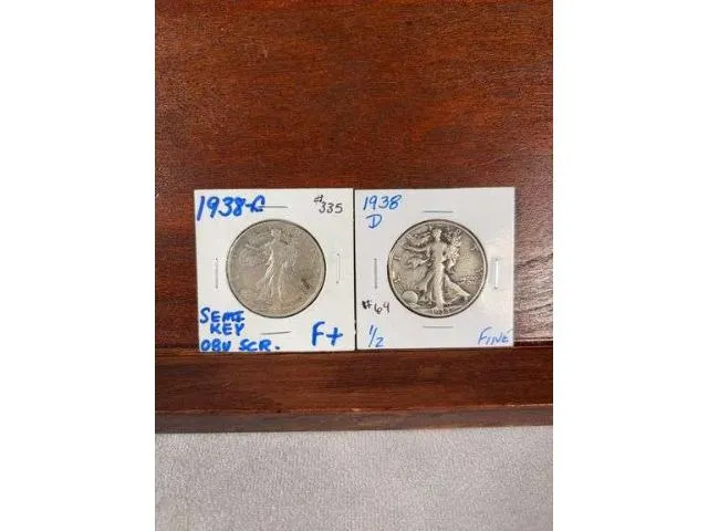 2 - 1938 D Walking Liberty Halves F - VF