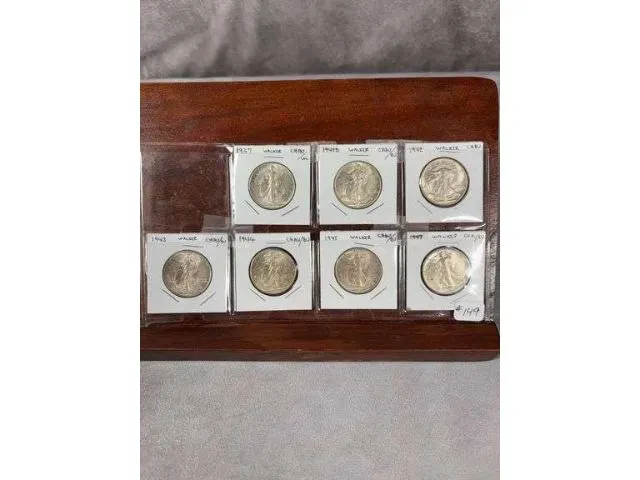 7 Walking Liberty Halves 1937 - 1947 UNC